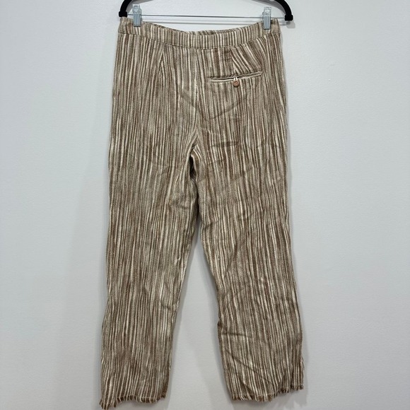 Free People Pants 2 Tan White Striped Cotton Loose Relaxed Gauzy‎ Pull On NWT - Picture 4 of 10